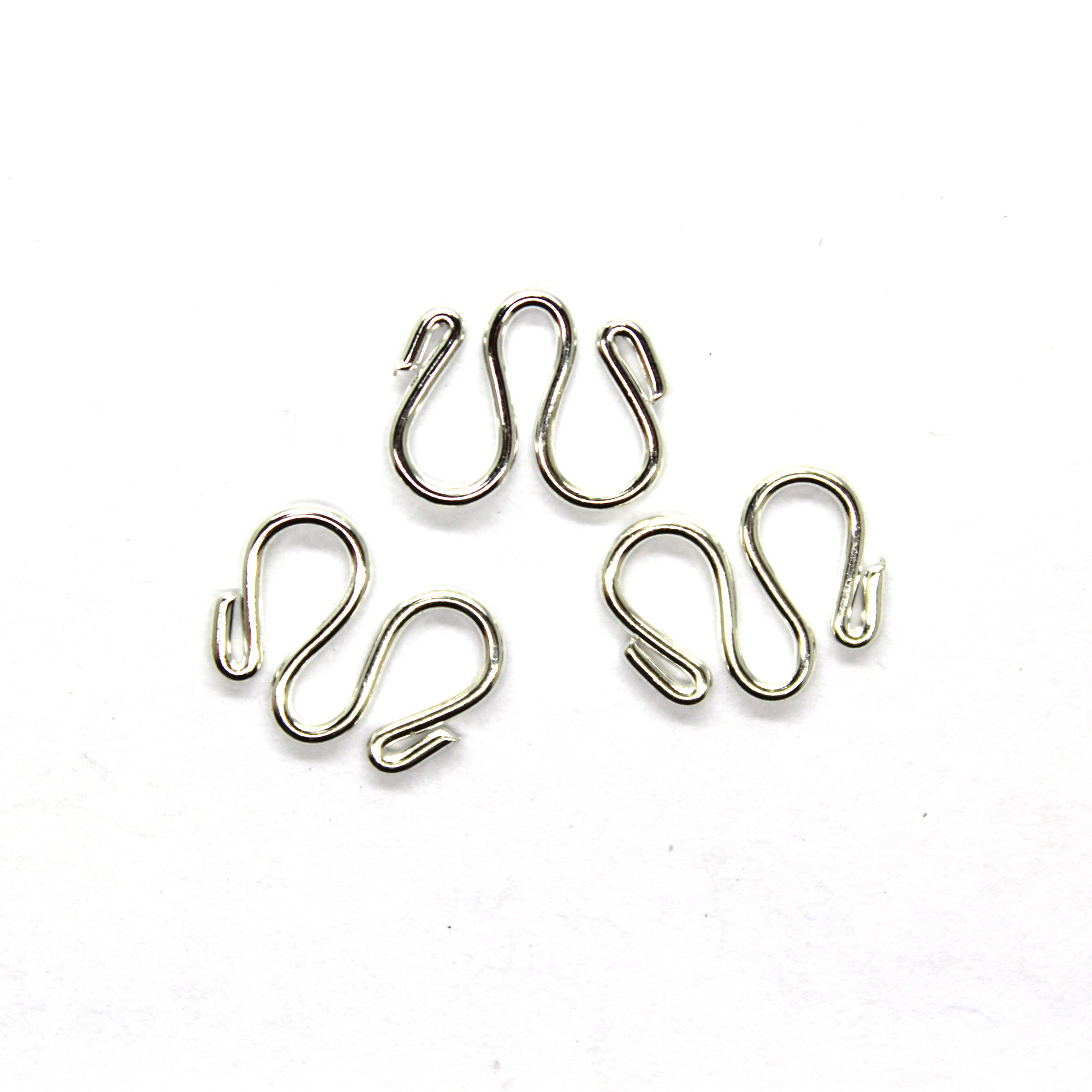 Clasp, Double S Hooks, Alloy, Silver, 13mm x 9mm, hole  Sold Per pkg of 10