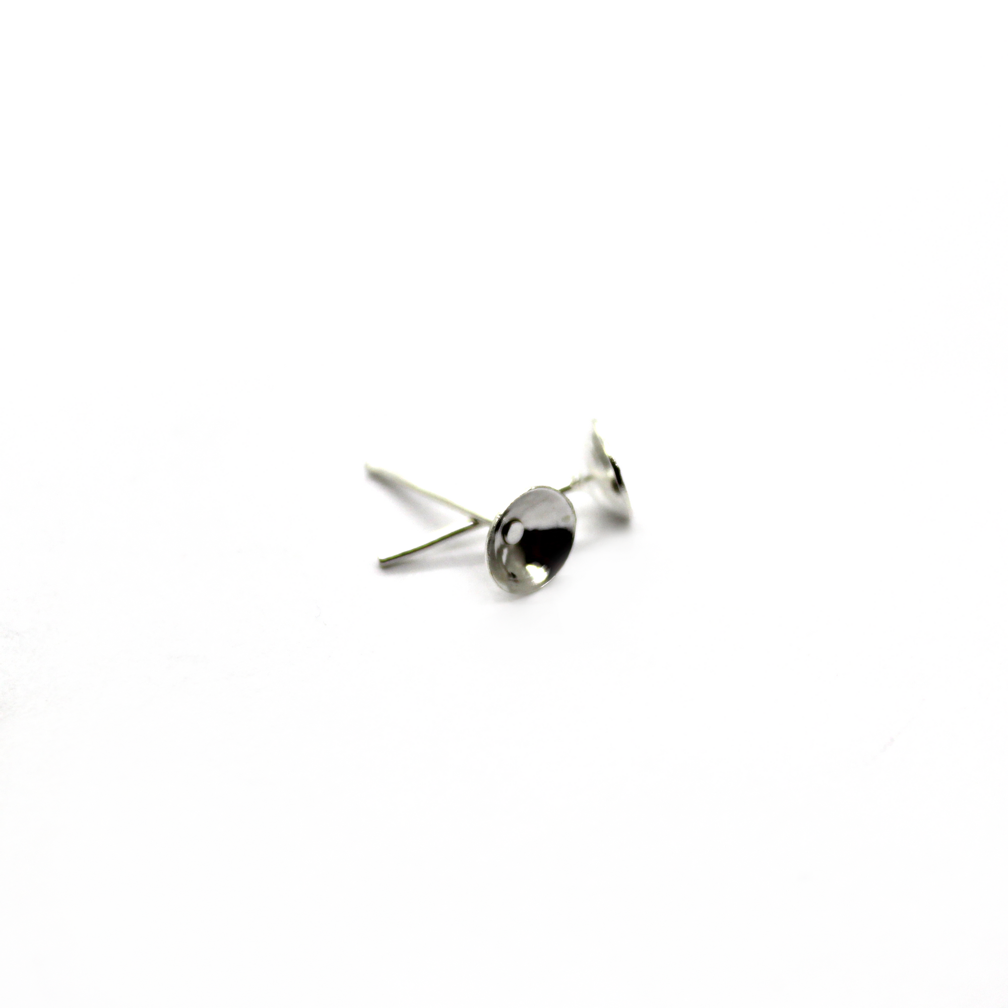 Earrings, Bright Silver, Alloy, Glue On Cup Stud, 13mm x 6mm, sold per pkg of 14 pairs