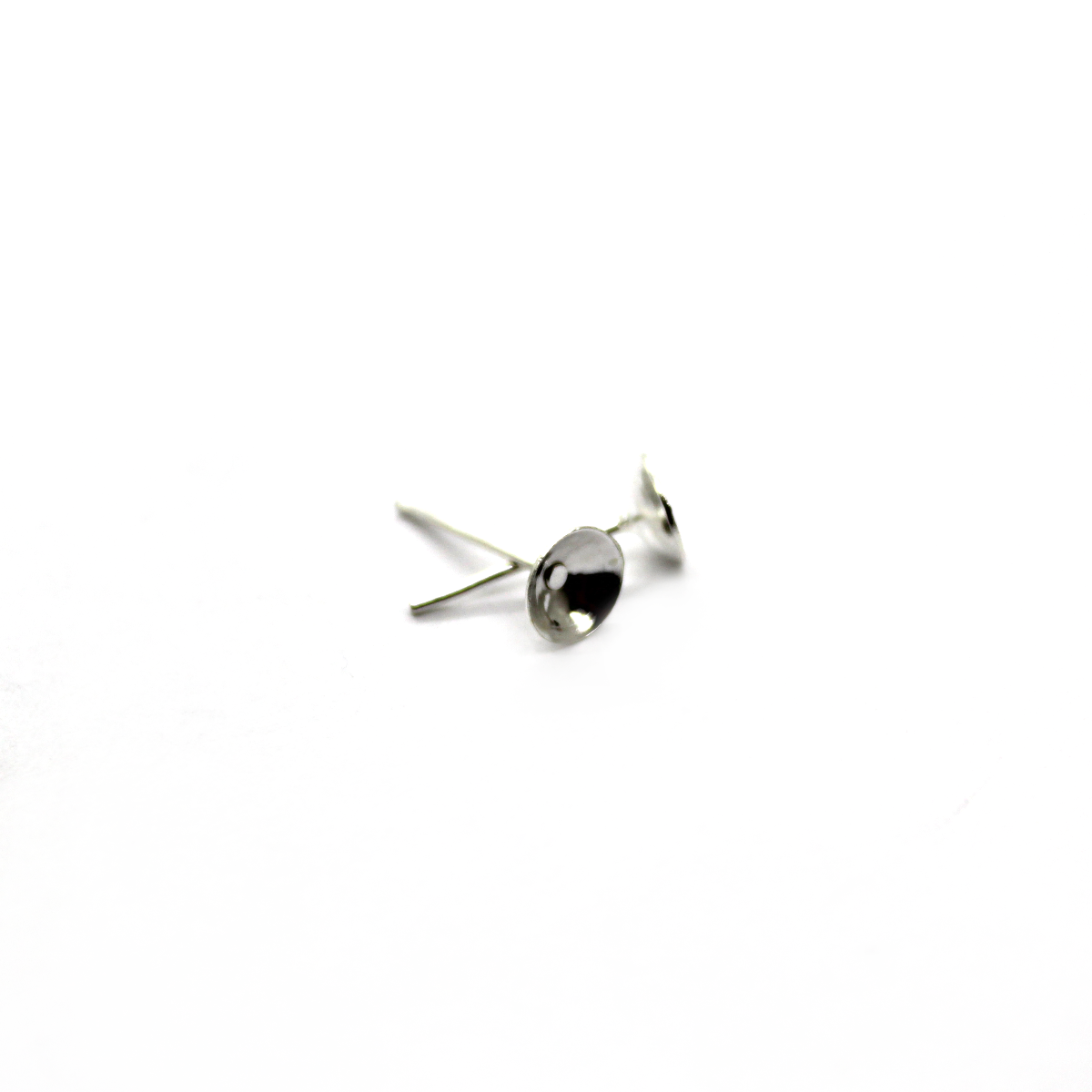 Earrings, Bright Silver, Alloy, Glue On Cup Stud, 13mm x 6mm, sold per pkg of 14 pairs