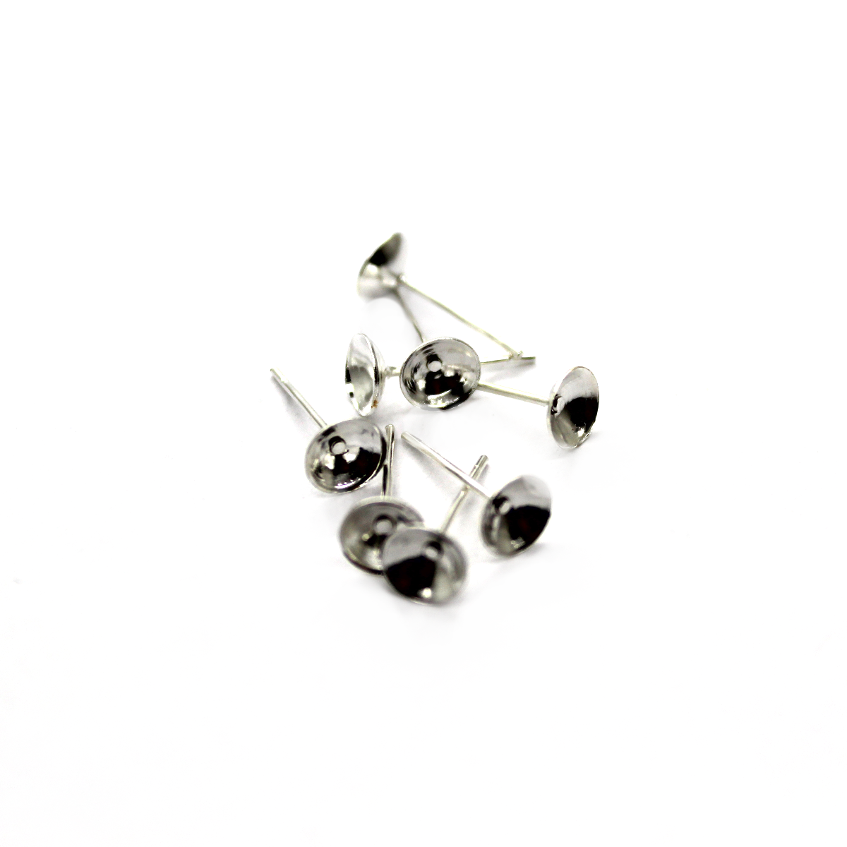 Earrings, Bright Silver, Alloy, Glue On Cup Stud, 13mm x 6mm, sold per pkg of 14 pairs