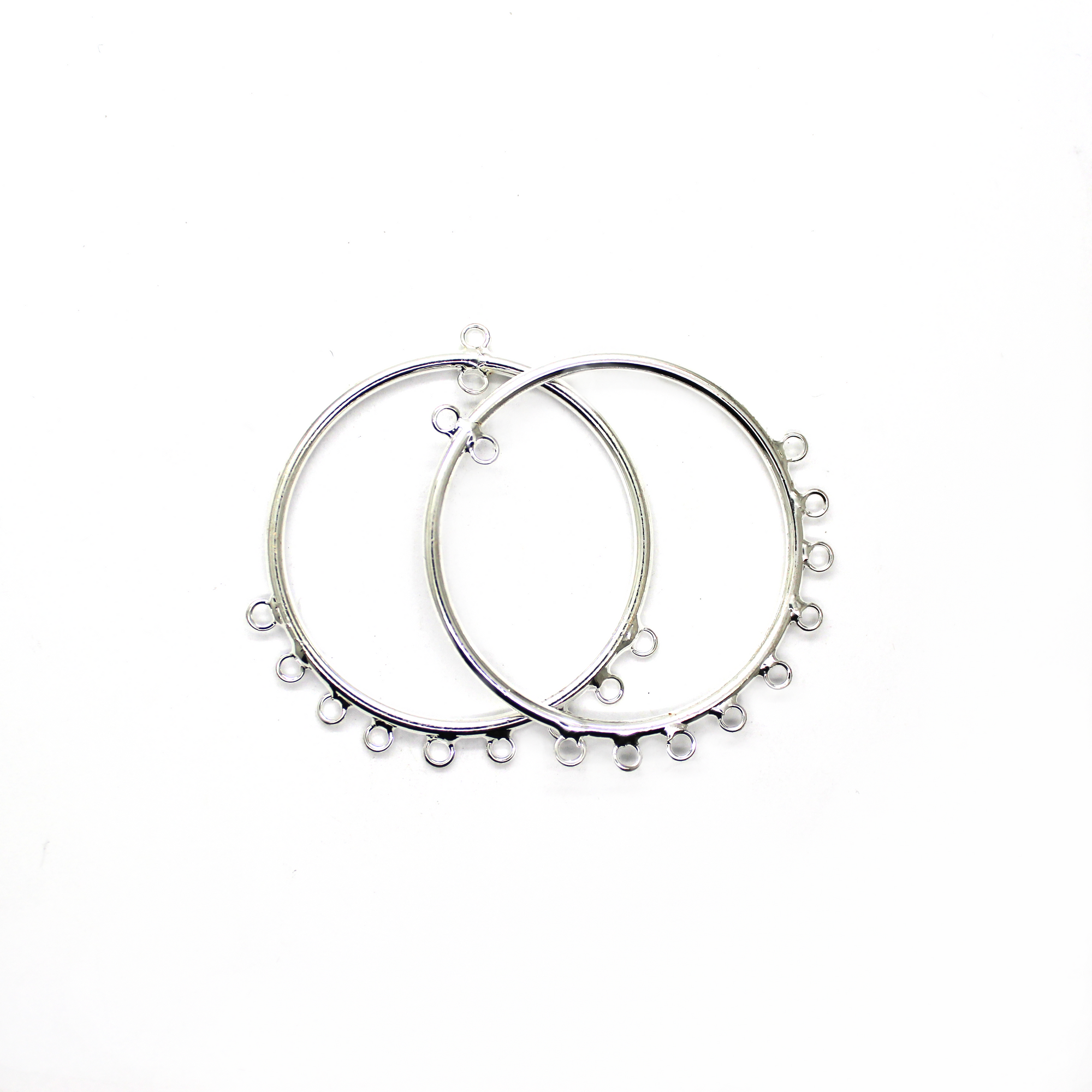 Earring Hoop with 9 Loops, Bright Silver, Alloy, 46mm x 40mm x 2mm, Sold Per pkg of 3 pairs