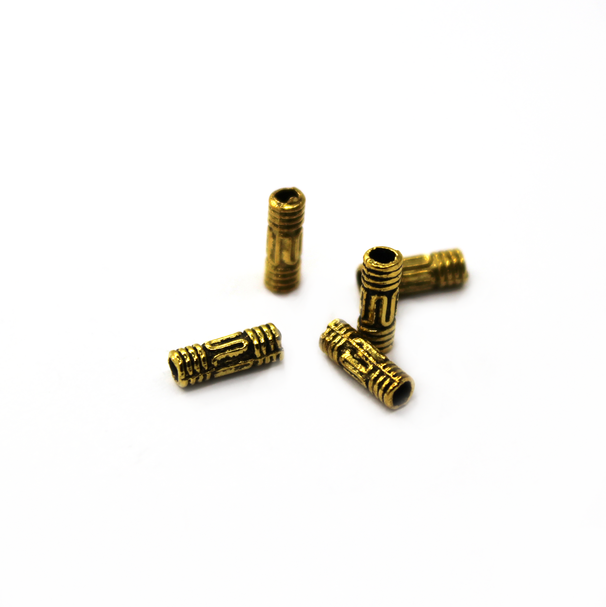 Spacers, Small Detailed Tube, Alloy, Antique Gold, 8.5mm X 2.5mm x 2mm(hole), Sold Per pkg of 20