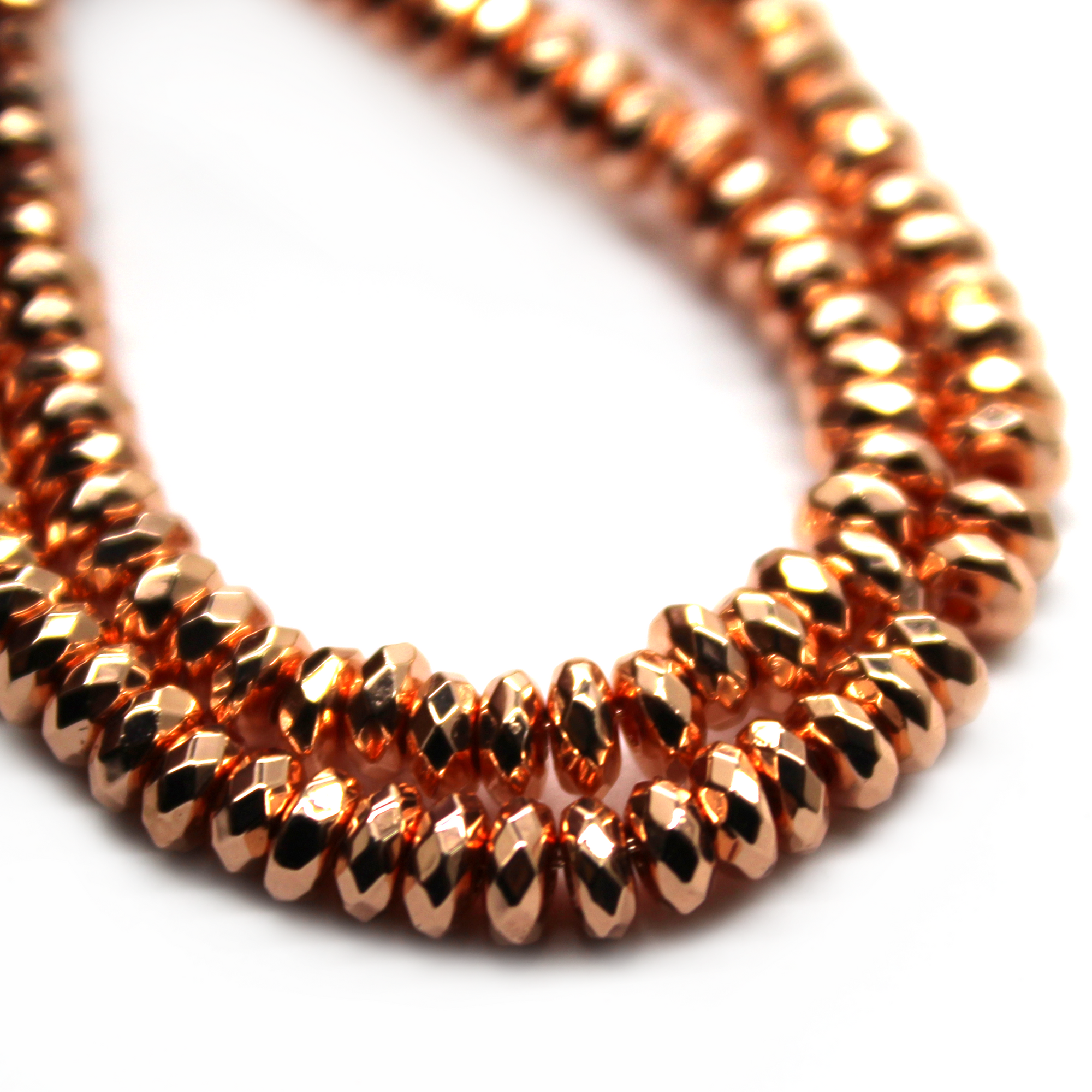 Hematite, Faceted, Rondelle, Rose Gold, Plated, Available in Multiple Sizes