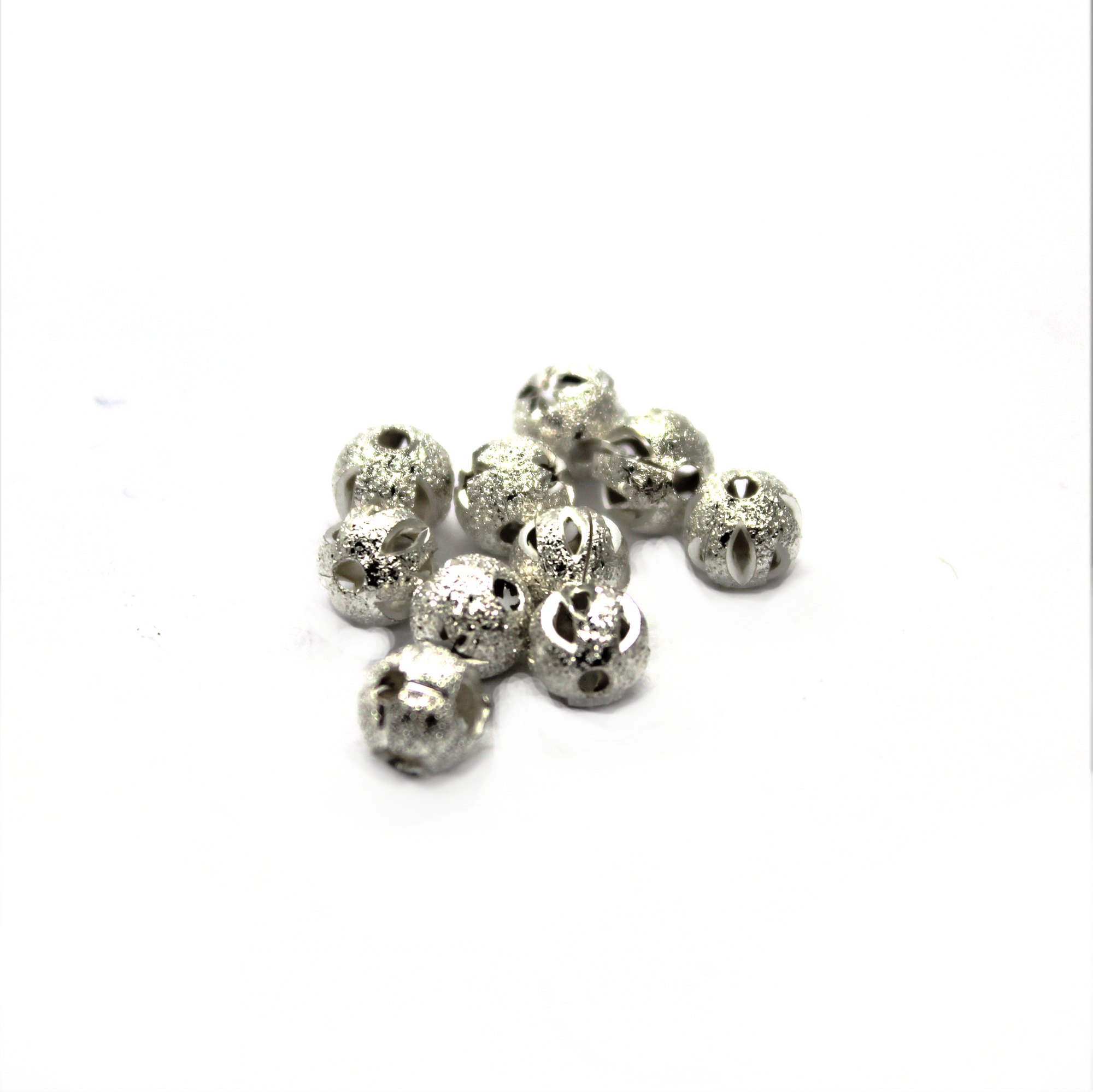 Spacers, Sparkly Six-Hole Ball Spacer, Alloy, Bright Silver, 6mm X 5mm, Sold Per pkg of 10