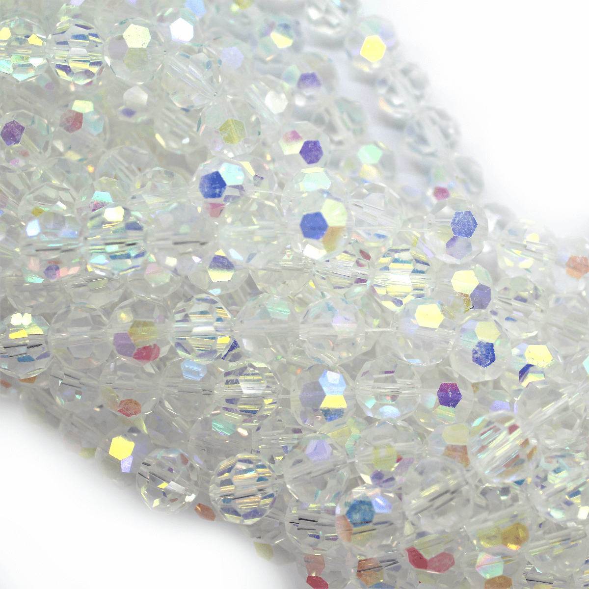 Glass Crystal Beads, Round, Crystal AB, 6mm, Approx 95 pcs per strand