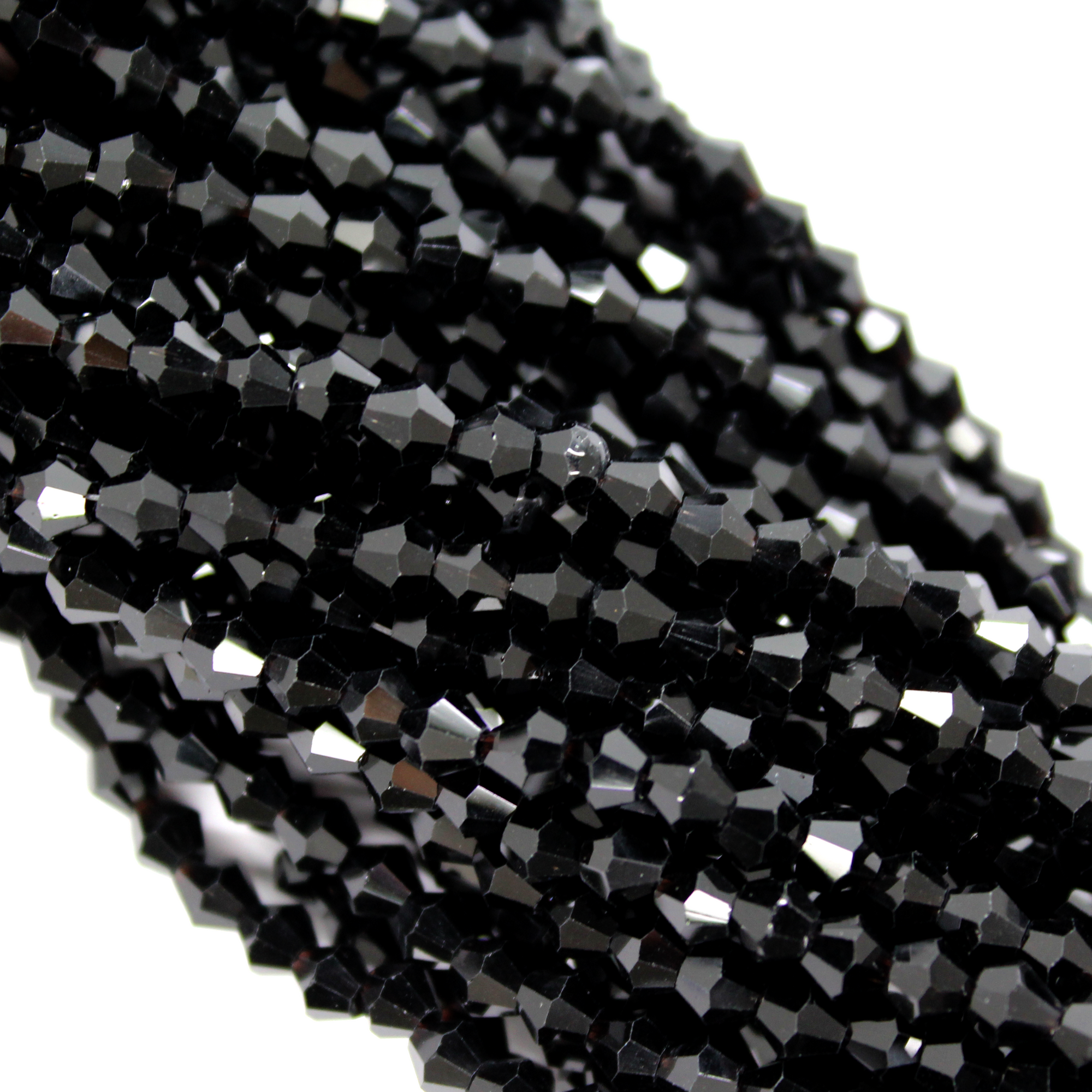 Glass Crystal Beads, Bicone, Black, 6mm x 4mm, Approx 45 pcs per strand