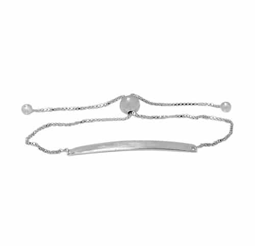 Adjustable Curved Bar Bracelet, Sterling Silver, 3mm L x 37mm W bar with 7mm ball bead stopper