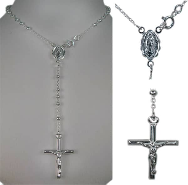 Necklace, Rosary Necklace, Sterling Silver with Rhodium, 23 Inch's - 1pc