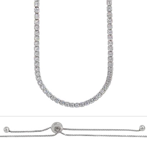 Necklace, 3mm Cubic Zirconia , Sterling Silver with Rhodium, Adjustable Necklace, 14″- 26″+1.5″ Extension - 1pc
