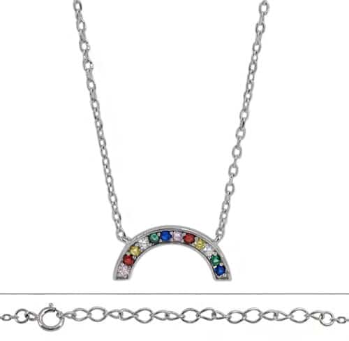 Necklace, Rainbow, Sterling Silver with Rhodium, 16" + 2" Extension - 1pc