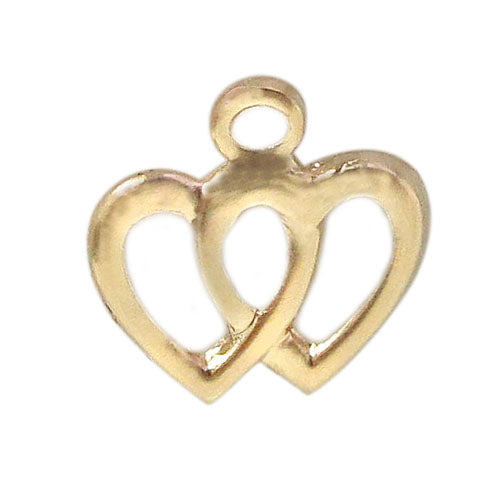 Charm, Double Heart, 14K Gold Filled, 14mmL x 10mmW , Sold Per pkg of 1