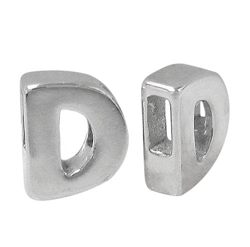 Bead, Alphabet Beads, Rhodium Plated on Sterling Silver, 8mm L x 6mm W x 3mm T