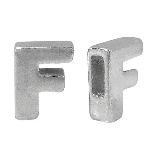 Bead, Alphabet Beads, Rhodium Plated on Sterling Silver, 8mm L x 6mm W x 3mm T