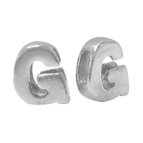 Bead, Alphabet Beads, Rhodium Plated on Sterling Silver, 8mm L x 6mm W x 3mm T