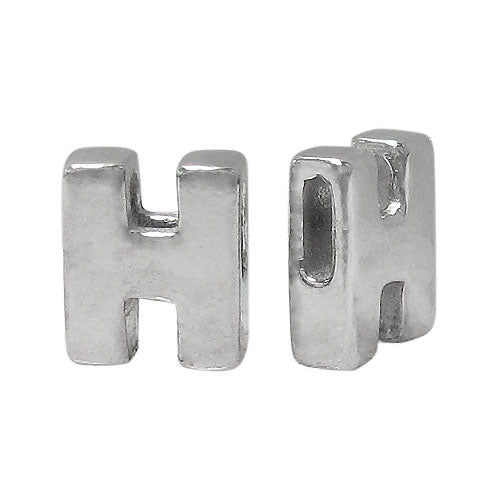 Bead, Alphabet Beads, Rhodium Plated on Sterling Silver, 8mm L x 6mm W x 3mm T