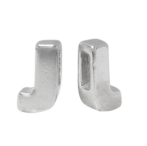 Bead, Alphabet Beads, Rhodium Plated on Sterling Silver, 8mm L x 6mm W x 3mm T