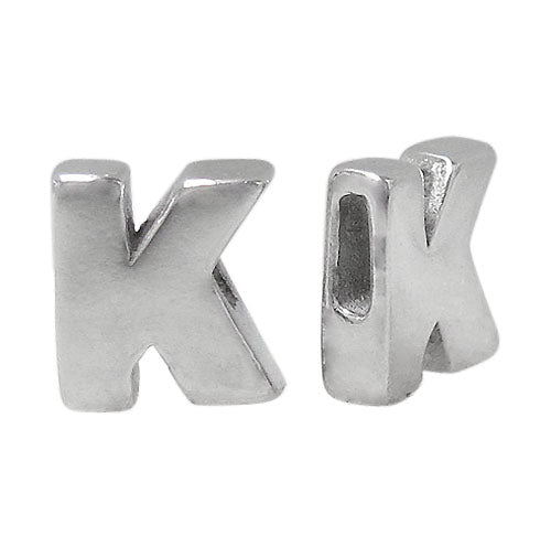 Bead, Alphabet Beads, Rhodium Plated on Sterling Silver, 8mm L x 6mm W x 3mm T