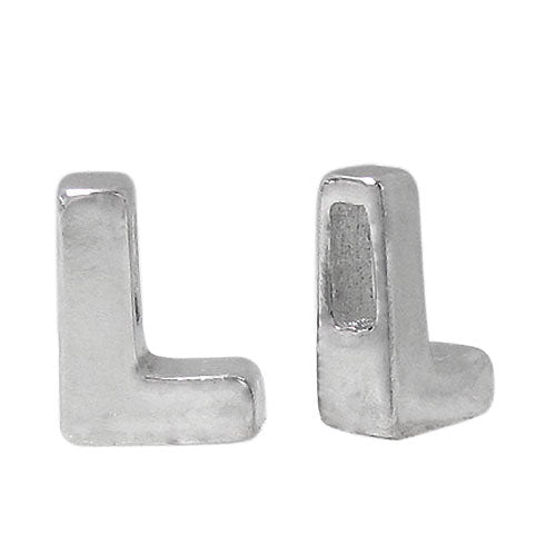 Bead, Alphabet Beads, Rhodium Plated on Sterling Silver, 8mm L x 6mm W x 3mm T