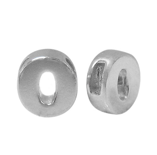Bead, Alphabet Beads, Rhodium Plated on Sterling Silver, 8mm L x 6mm W x 3mm T