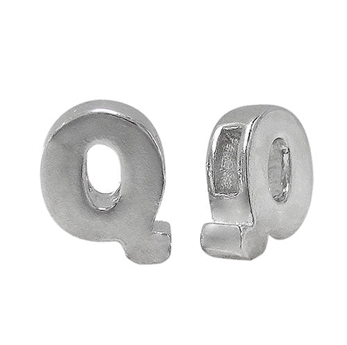 Bead, Alphabet Beads, Rhodium Plated on Sterling Silver, 8mm L x 6mm W x 3mm T