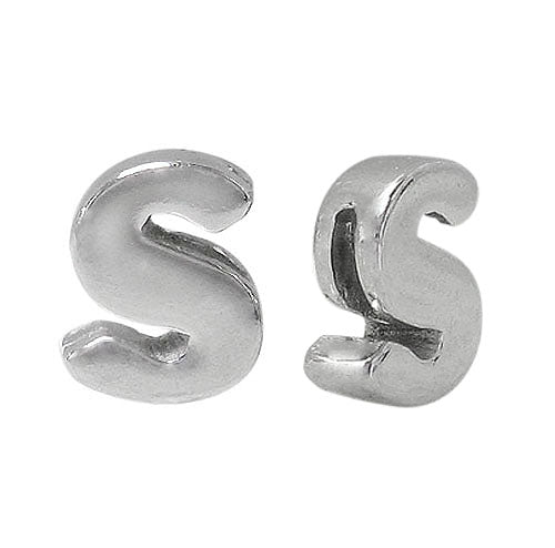 Bead, Alphabet Beads, Rhodium Plated on Sterling Silver, 8mm L x 6mm W x 3mm T