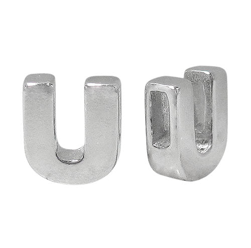 Bead, Alphabet Beads, Rhodium Plated on Sterling Silver, 8mm L x 6mm W x 3mm T