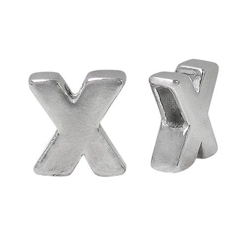 Bead, Alphabet Beads, Rhodium Plated on Sterling Silver, 8mm L x 6mm W x 3mm T