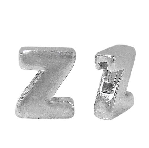 Bead, Alphabet Beads, Rhodium Plated on Sterling Silver, 8mm L x 6mm W x 3mm T