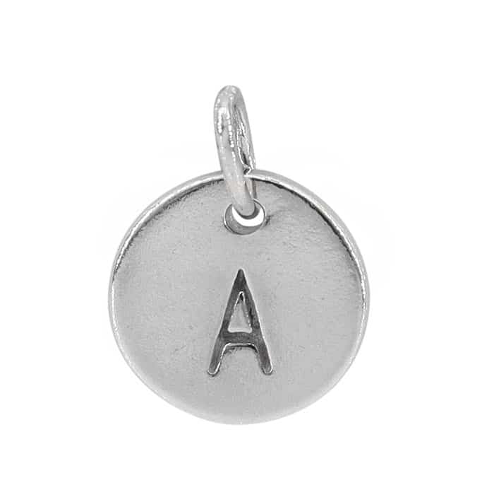 Charm, Alphabet Tag, Sterling Silver with Rhodium, 9mm, 1 pc