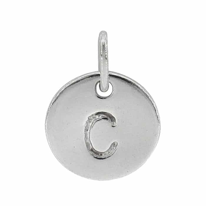 Charm, Alphabet Tag, Sterling Silver with Rhodium, 9mm, 1 pc