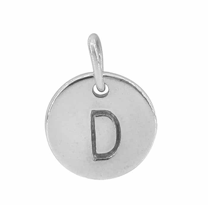 Charm, Alphabet Tag, Sterling Silver with Rhodium, 9mm, 1 pc