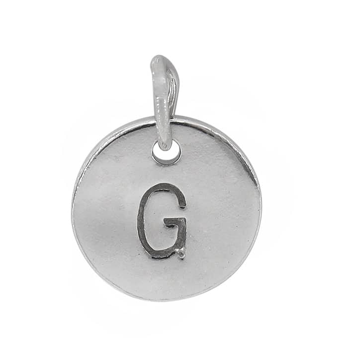 Charm, Alphabet Tag, Sterling Silver with Rhodium, 9mm, 1 pc