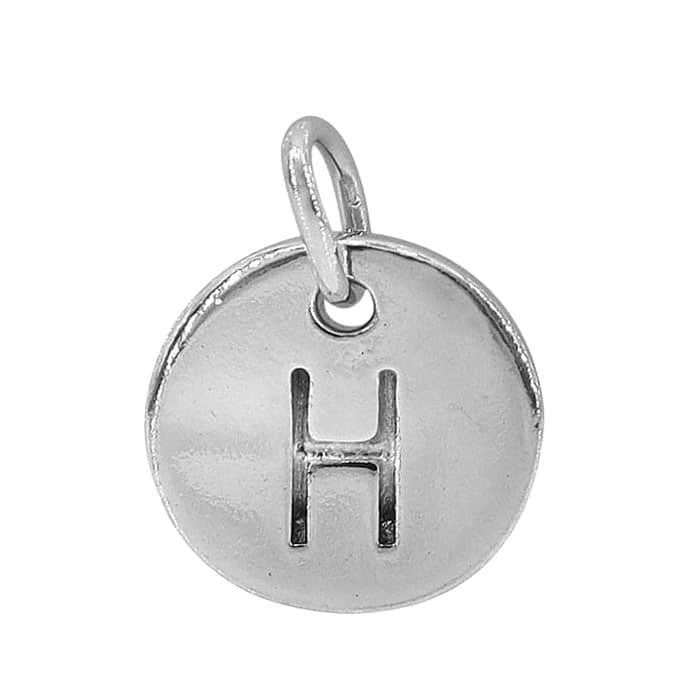 Charm, Alphabet Tag, Sterling Silver with Rhodium, 9mm, 1 pc