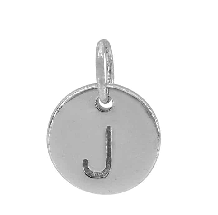 Charm, Alphabet Tag, Sterling Silver with Rhodium, 9mm, 1 pc