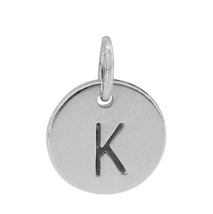 Charm, Alphabet Tag, Sterling Silver with Rhodium, 9mm, 1 pc