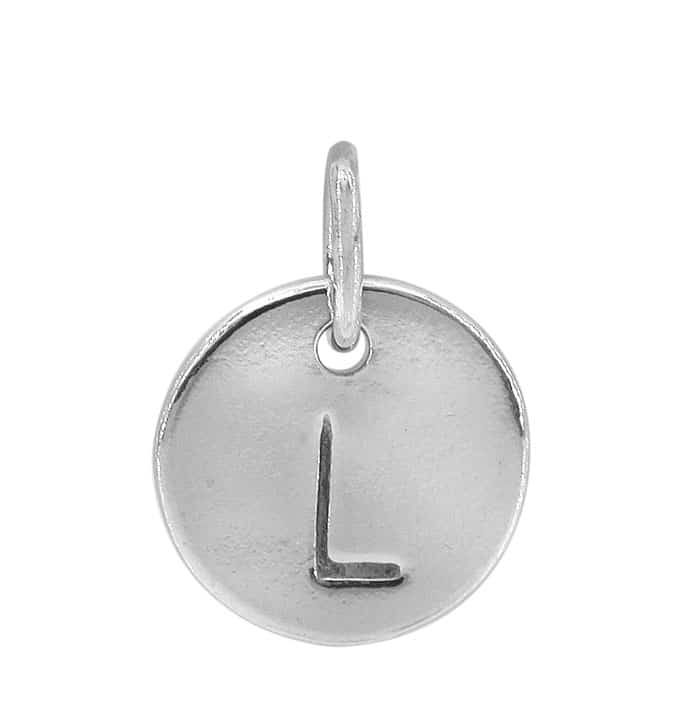 Charm, Alphabet Tag, Sterling Silver with Rhodium, 9mm, 1 pc