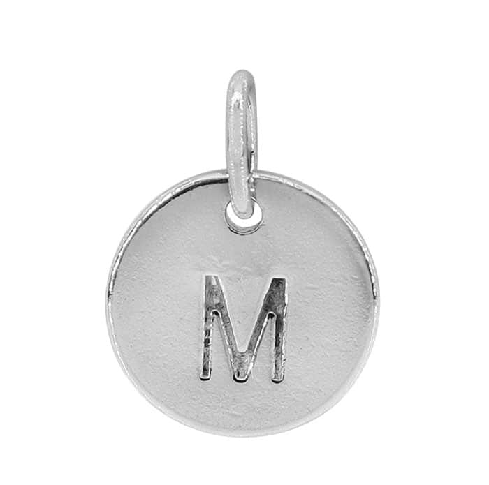 Charm, Alphabet Tag, Sterling Silver with Rhodium, 9mm, 1 pc