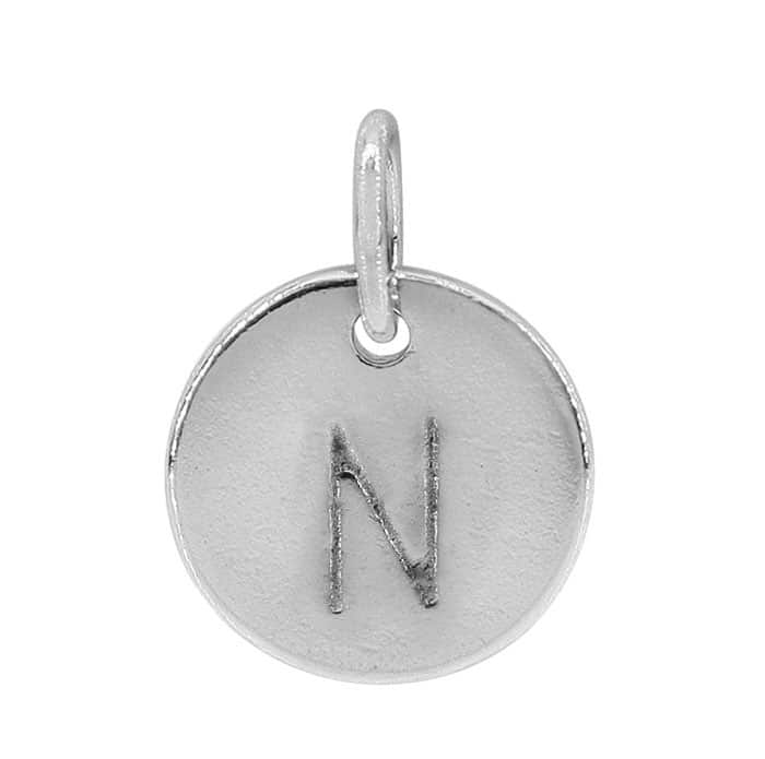 Charm, Alphabet Tag, Sterling Silver with Rhodium, 9mm, 1 pc