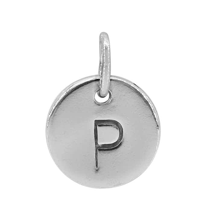 Charm, Alphabet Tag, Sterling Silver with Rhodium, 9mm, 1 pc