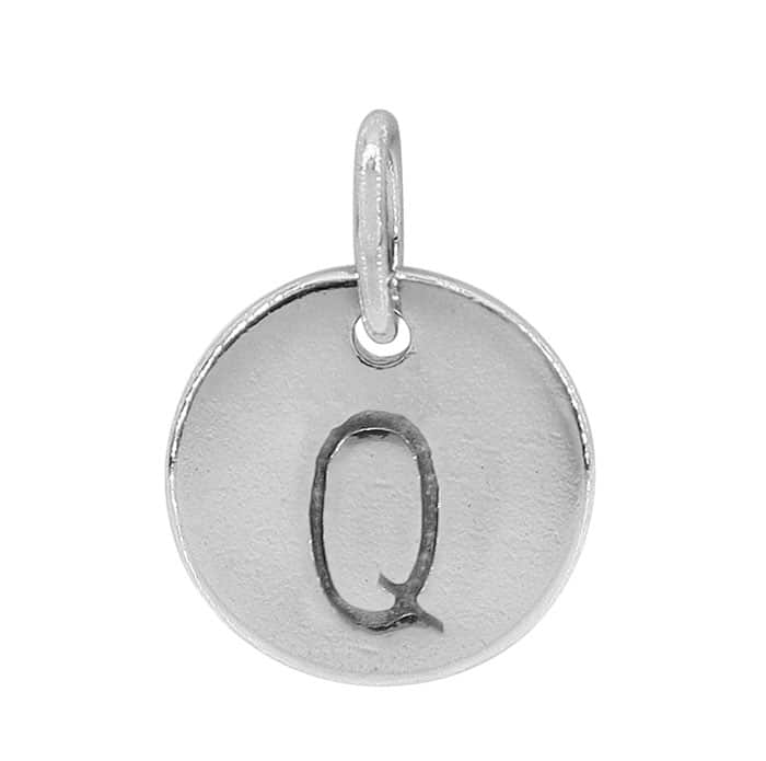 Charm, Alphabet Tag, Sterling Silver with Rhodium, 9mm, 1 pc