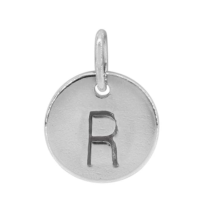 Charm, Alphabet Tag, Sterling Silver with Rhodium, 9mm, 1 pc