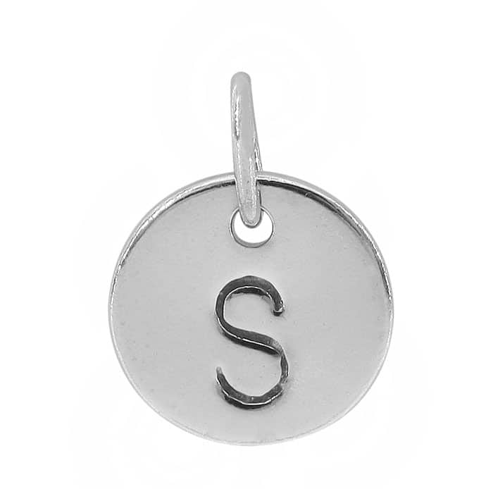 Charm, Alphabet Tag, Sterling Silver with Rhodium, 9mm, 1 pc