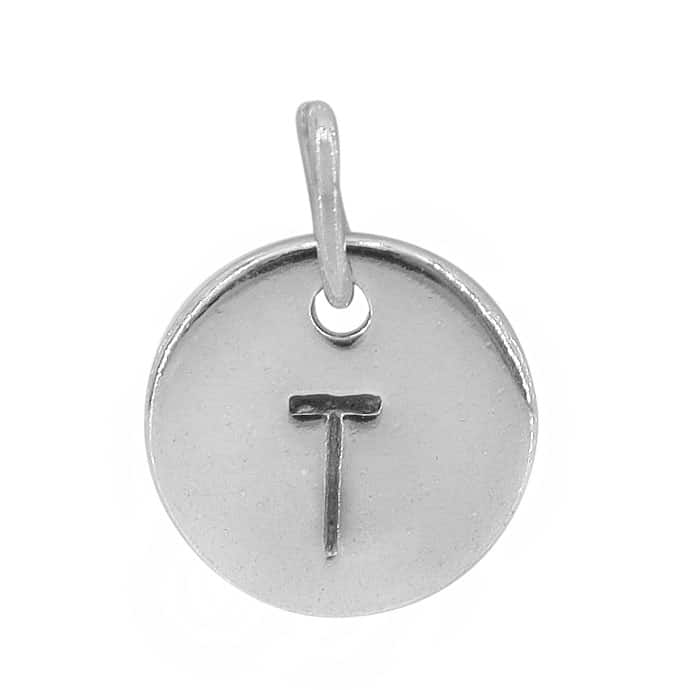 Charm, Alphabet Tag, Sterling Silver with Rhodium, 9mm, 1 pc