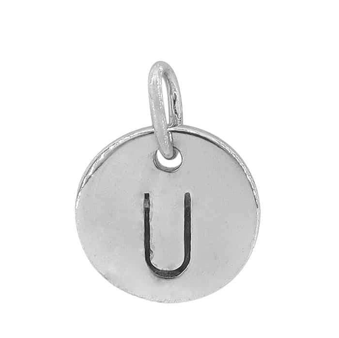 Charm, Alphabet Tag, Sterling Silver with Rhodium, 9mm, 1 pc