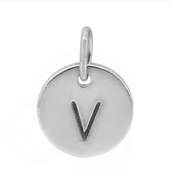 Charm, Alphabet Tag, Sterling Silver with Rhodium, 9mm, 1 pc