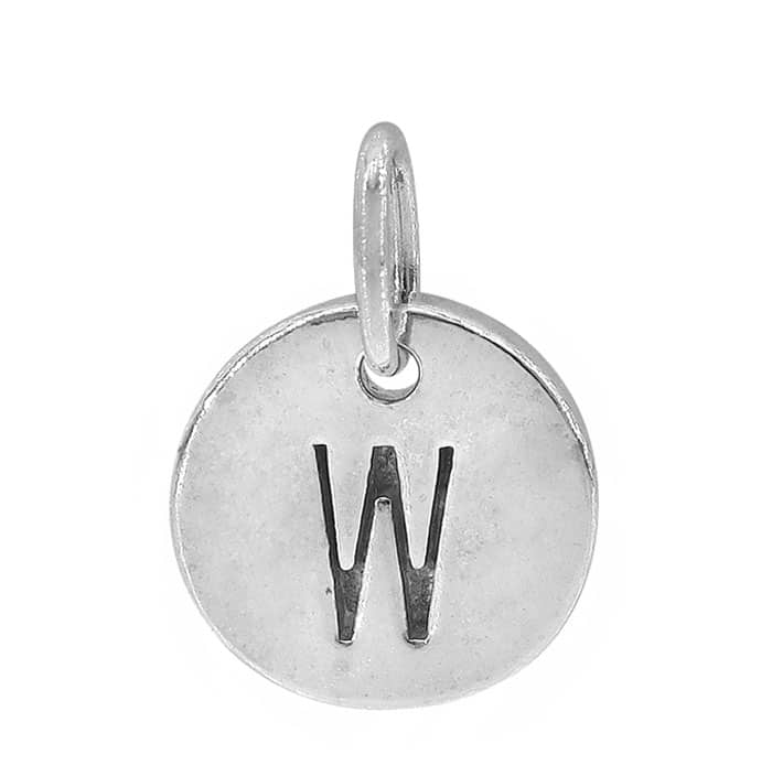 Charm, Alphabet Tag, Sterling Silver with Rhodium, 9mm, 1 pc
