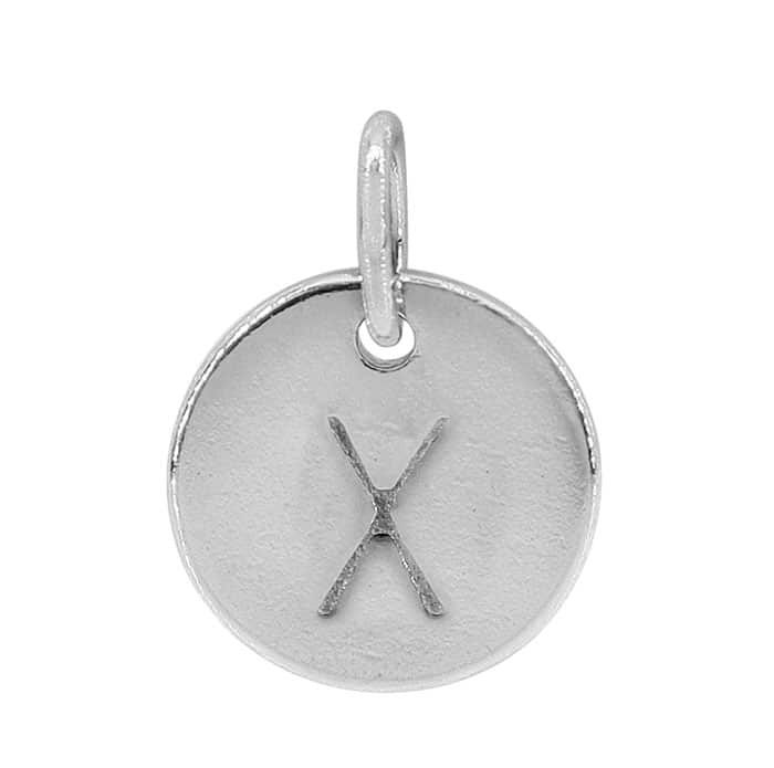 Charm, Alphabet Tag, Sterling Silver with Rhodium, 9mm, 1 pc