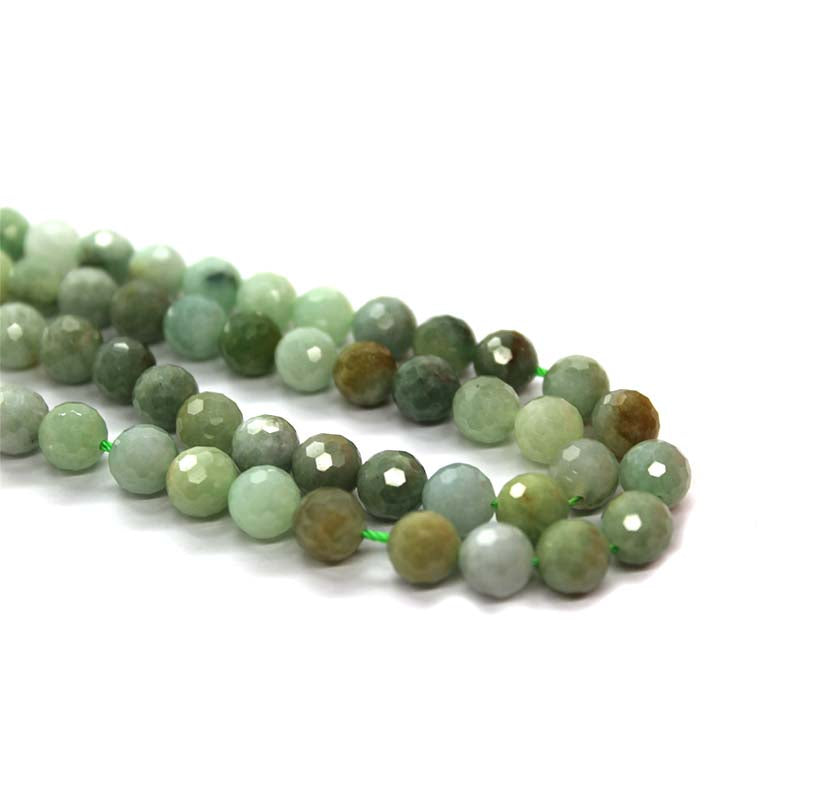 Faceted Kale Green Jade, Semi-Precious Stone, 8mm, 45 pcs per strand