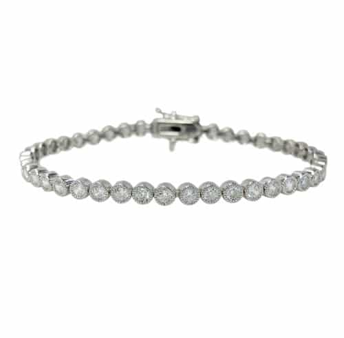 Round Dotted Tennis Bracelet, Sterling Silver with Rhodium, Round Cubic Zirconia, 3mm W, 7.5&quot; L - 1 Pc