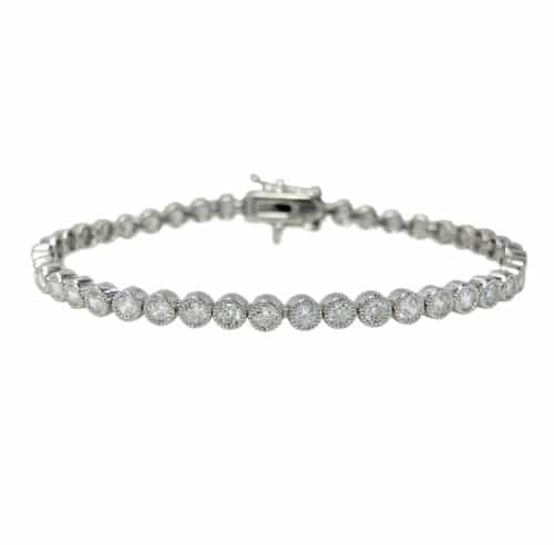 Round Dotted Tennis Bracelet, Sterling Silver with Rhodium, Round Cubic Zirconia, 3mm W, 7.5" L - 1 Pc